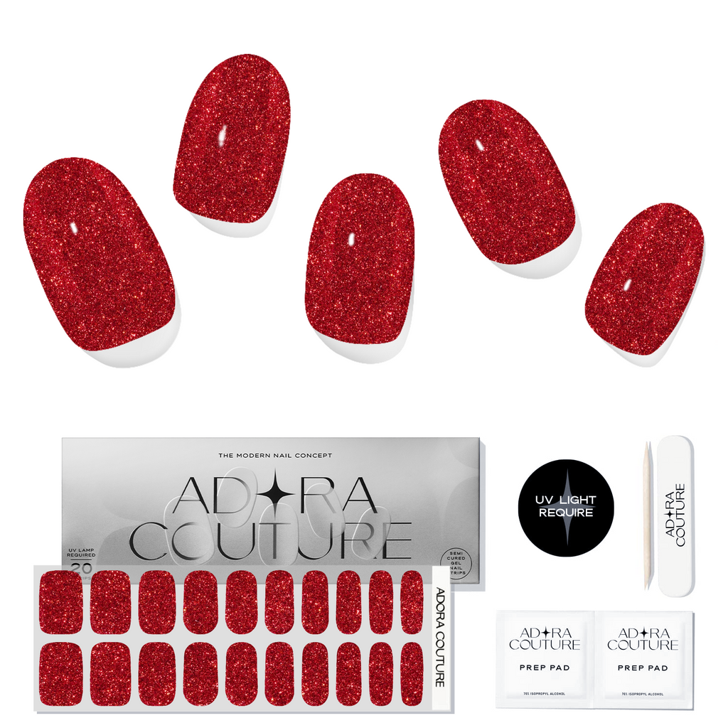 Red Glitter Semi-Cured Gel Nail Set