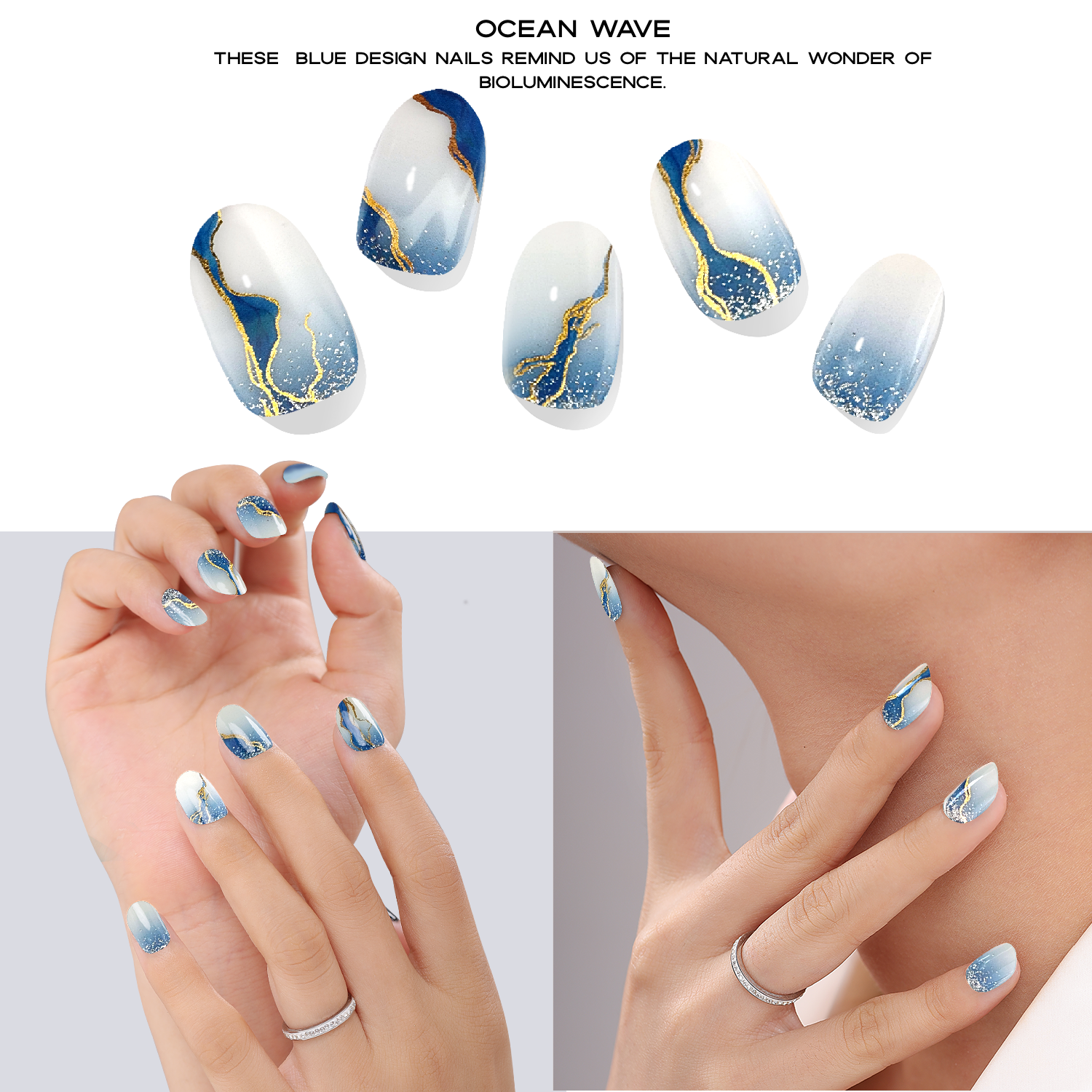 Ocean Wave Semi-Cured Gel Nail Set