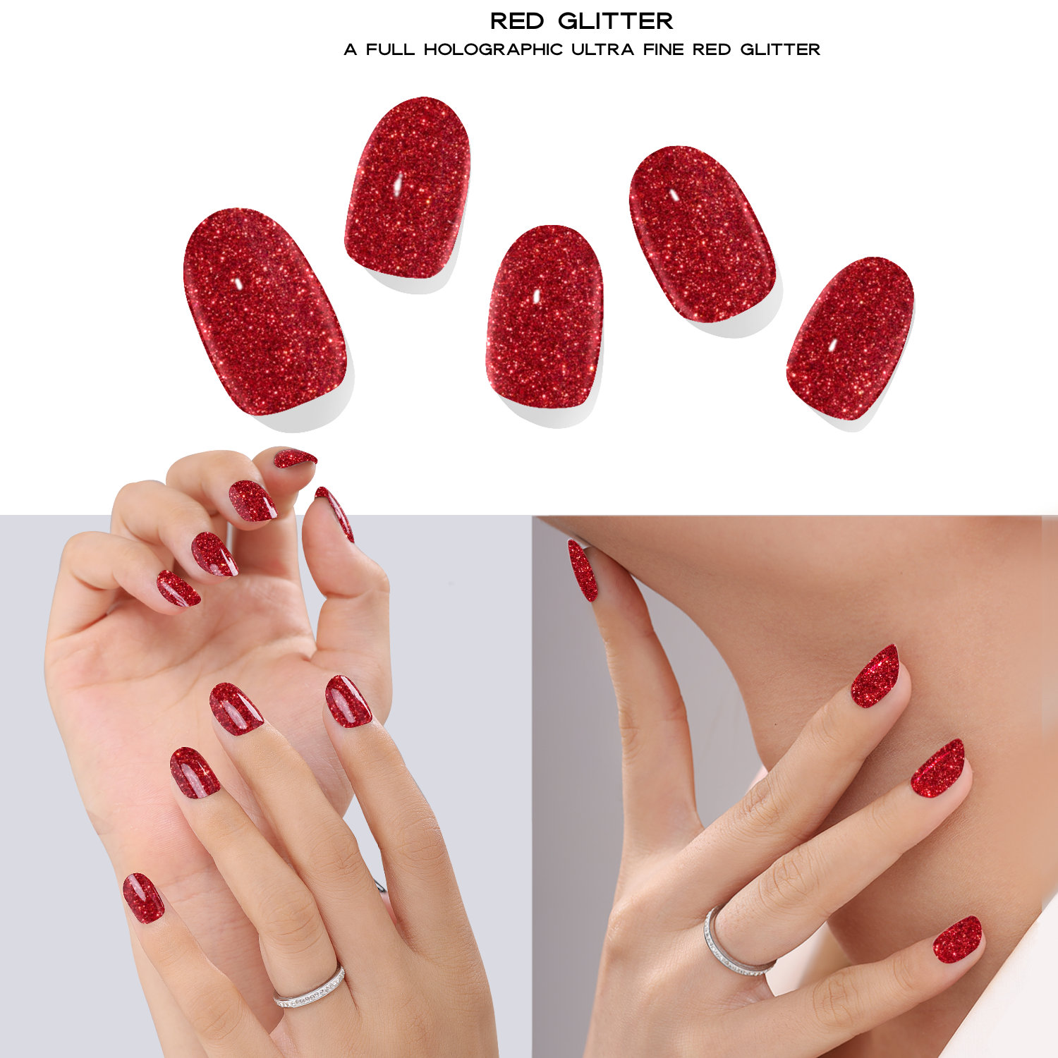 Red Glitter Semi-Cured Gel Nail Set