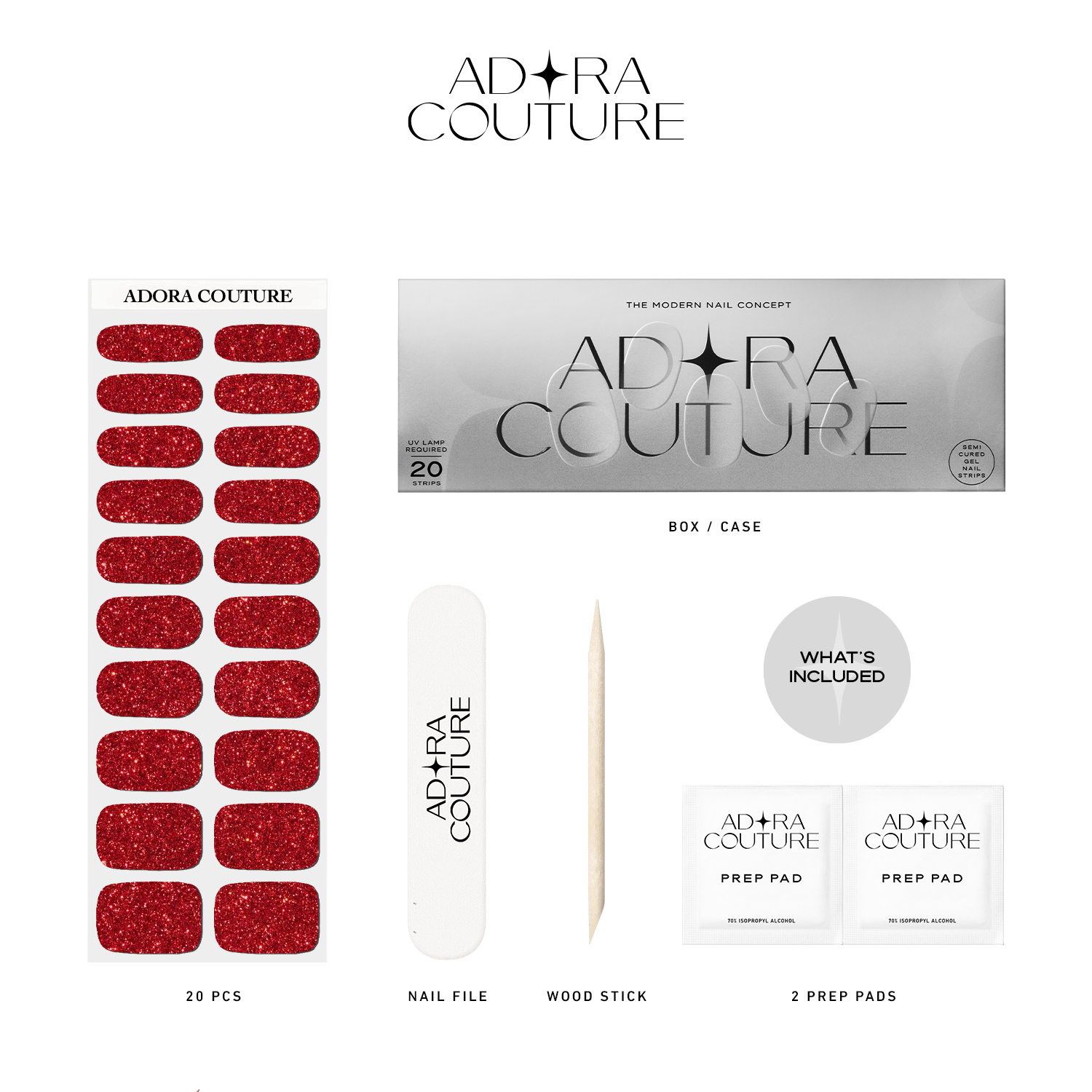 Red Glitter Semi-Cured Gel Nail Set