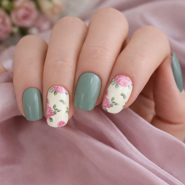 Vintage Flowers Semi-Cured Gel Nail Set