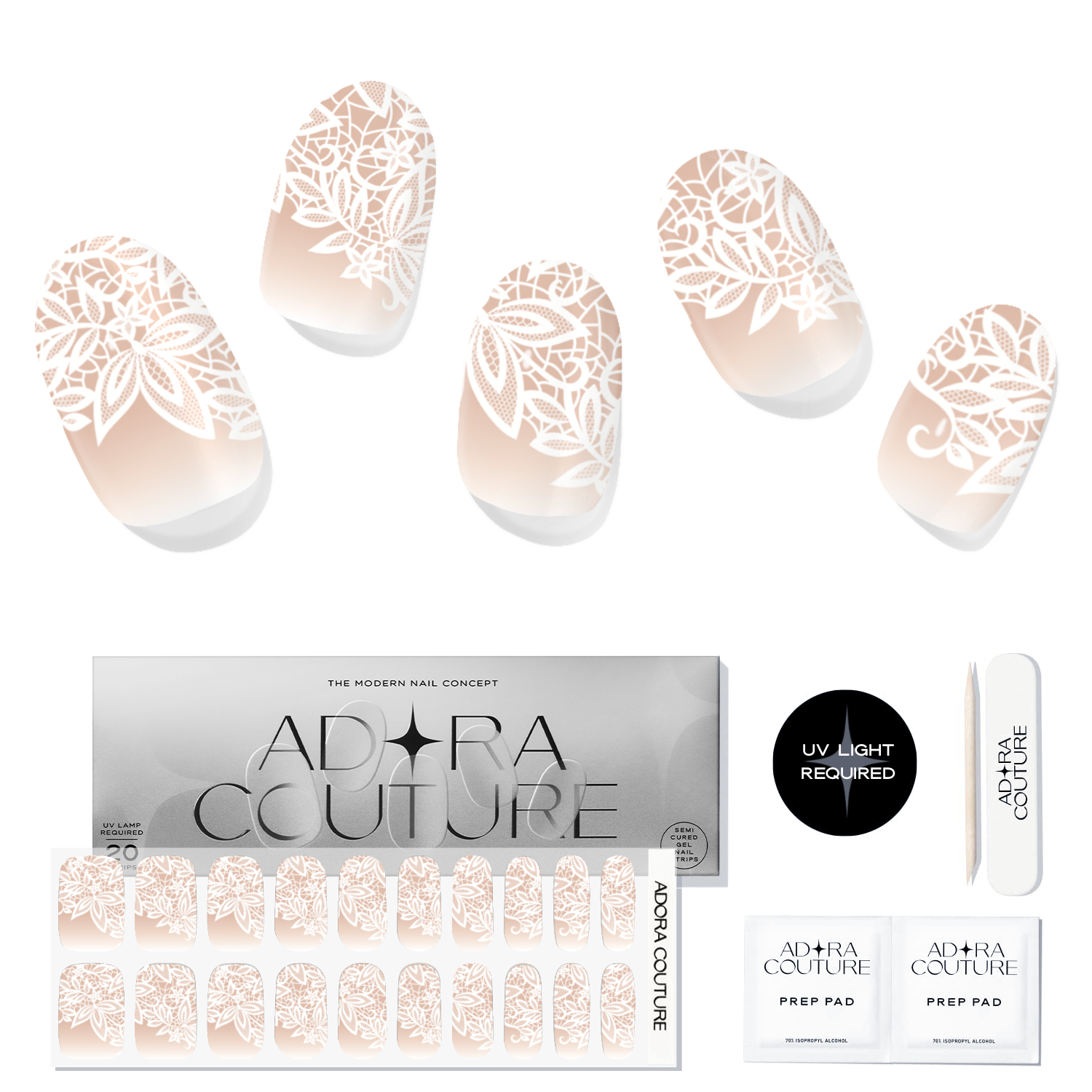 Milky Lace Semi-Cured Gel Nail Set